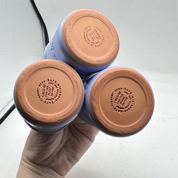 Set Of 3 La Fermiere Periwinkle Terra Cotta Pottery Yogurt Pots - Picture 2 of 5